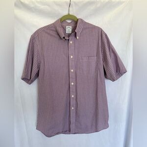 Brooks Brothers Regent Fit Button Down Short Sleeve L Blue and Red Plaid